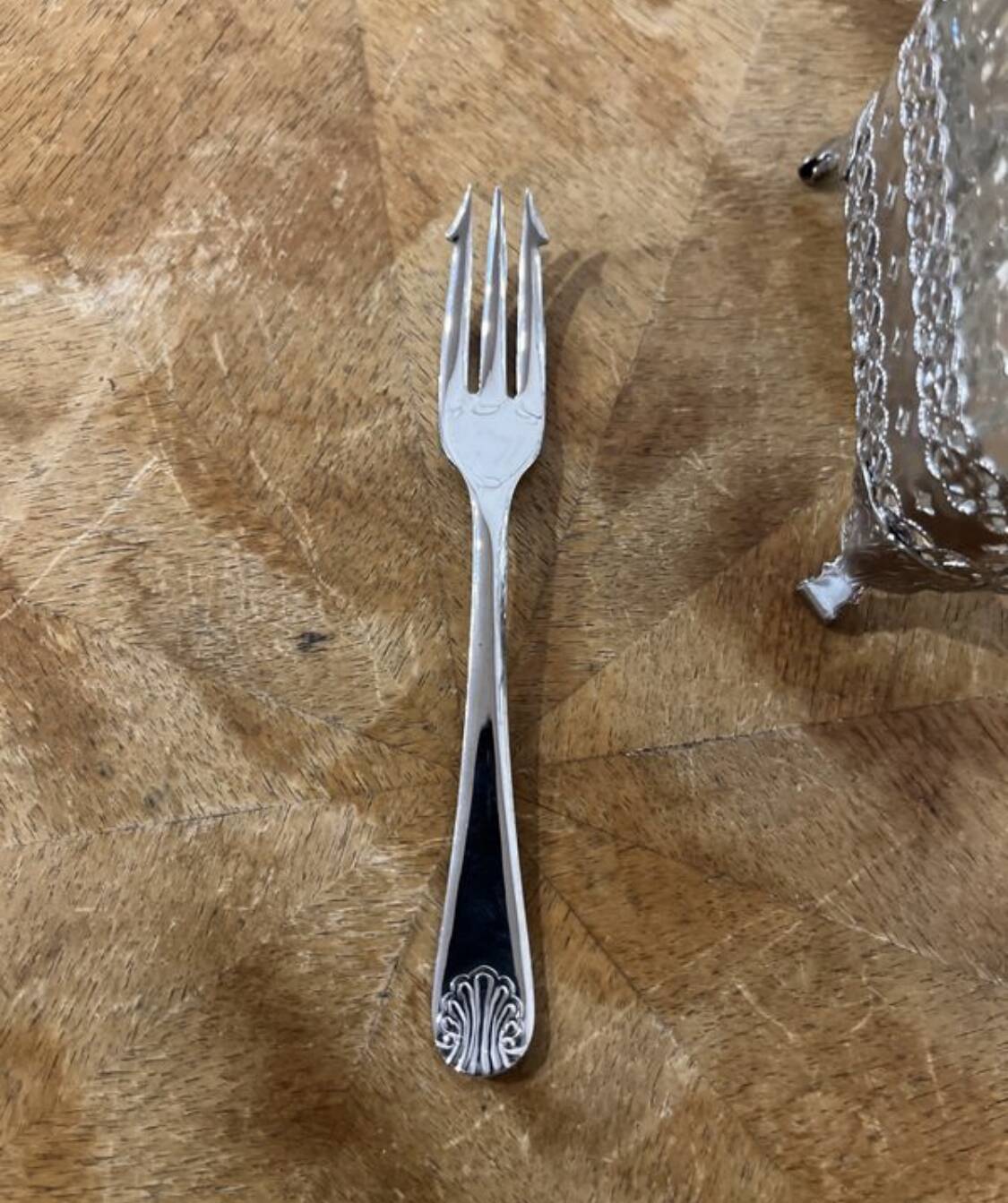 Serving set / condiment pot - crystal glass and chiseled iron