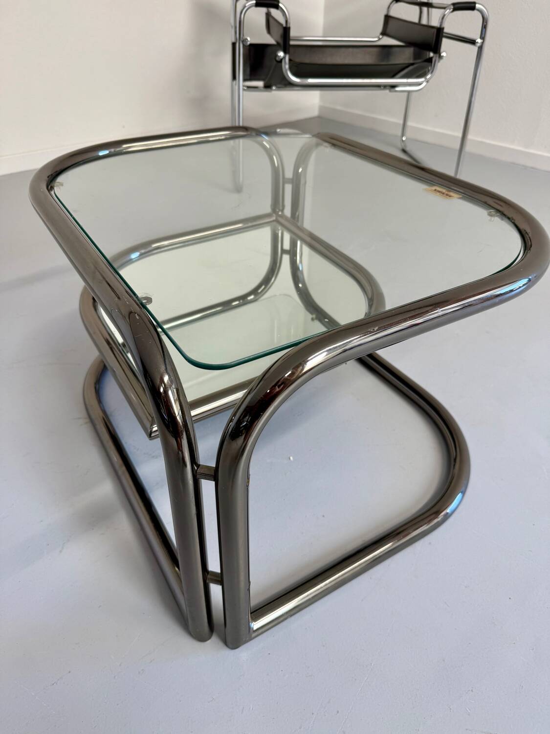 Vintage tubular coffee table with glass top, Italian design Morex, 70s