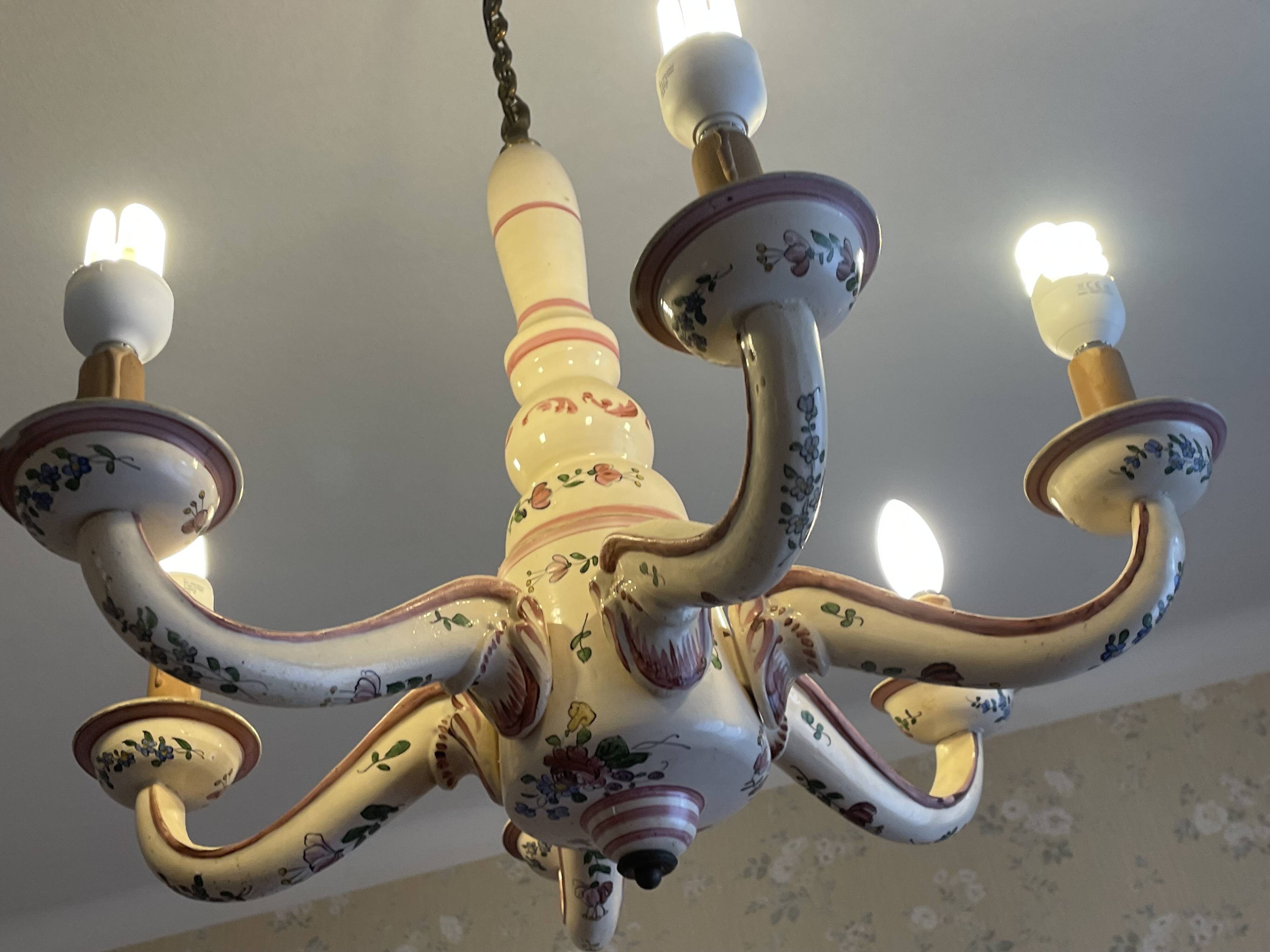 Antique chandelier in eastern faience, to be re-electrified, sold dismantled circa 1930