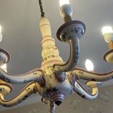 Lustre ancien en faience de l'est, à réelectrifier, vendu démonté circa 1930
