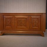 3-door sideboard in solid oak with curved legs, 1950s