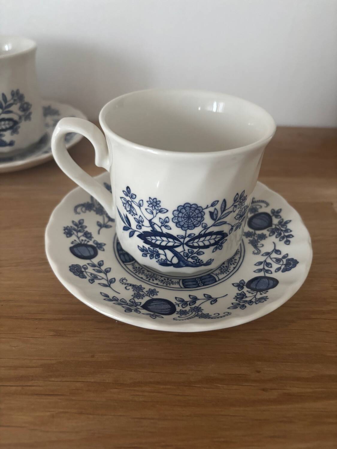 Vintage set of 6 Royal Wessex English blue flower cups and saucers