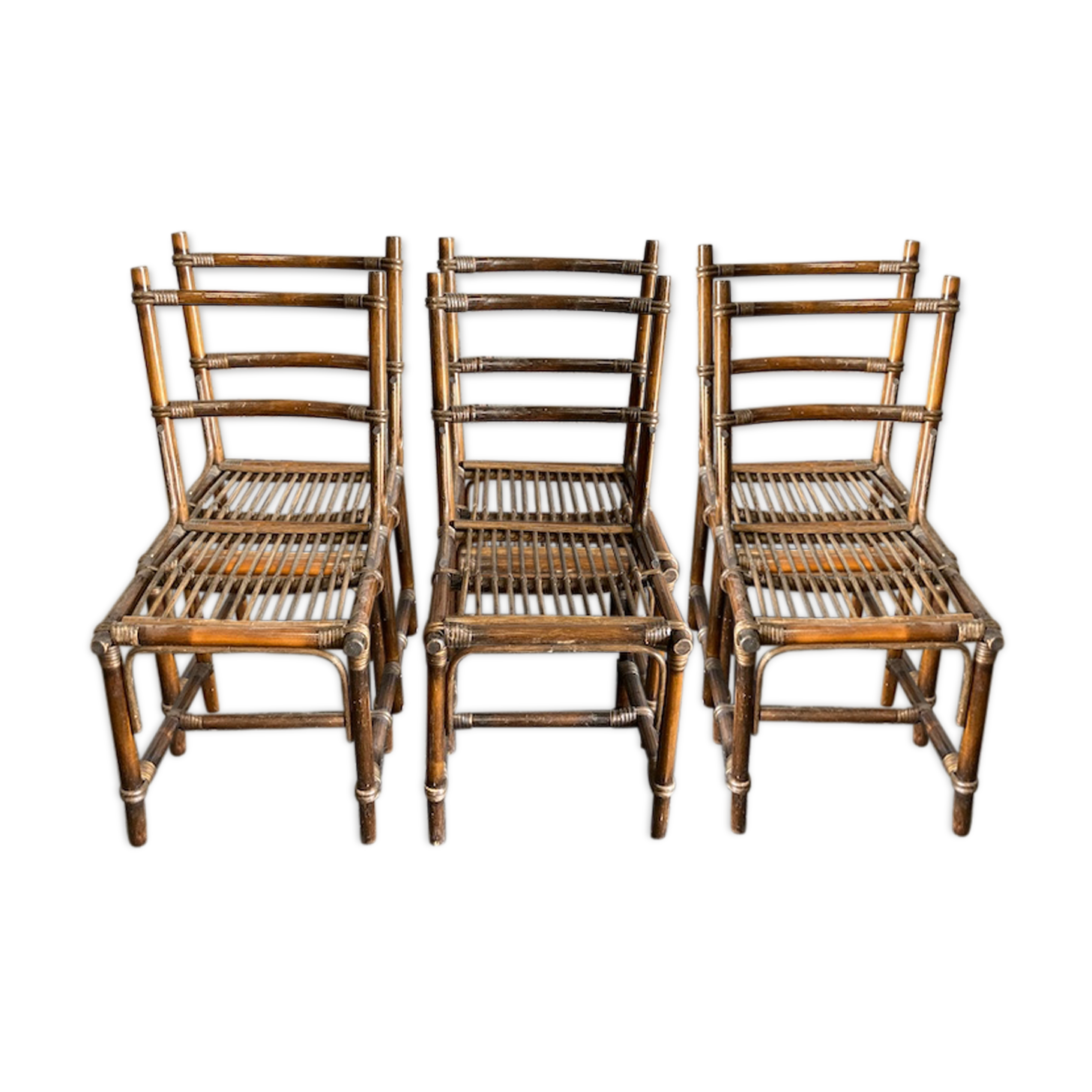 Set of 6 brown rattan chairs
