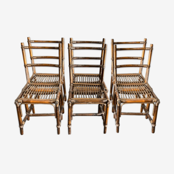Set of 6 brown rattan chairs