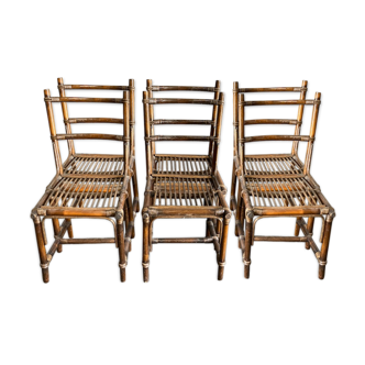 Lot de 6 chaises en rotin marrons