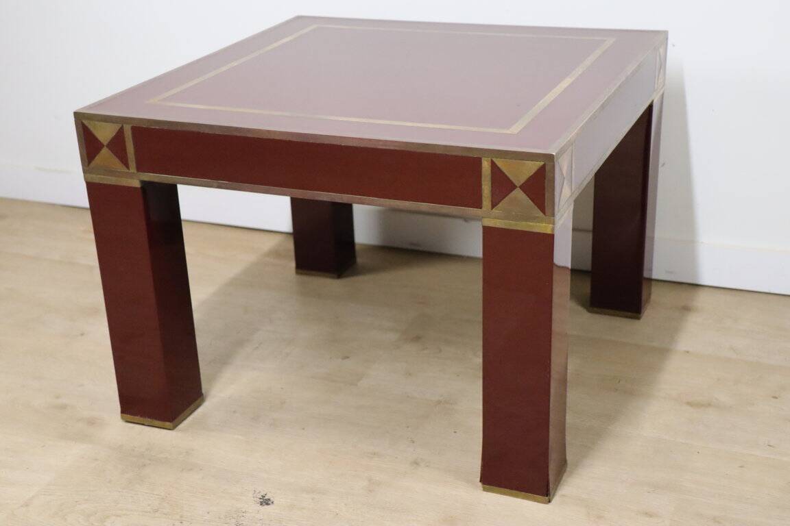 Vintage Jean-Claude Mahey coffee table in lacquered wood and brass, 1970