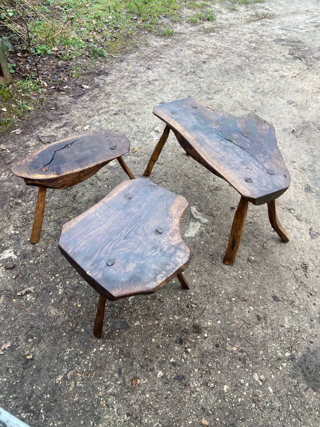 Ensemble tabourets et banc brutalisas années 50