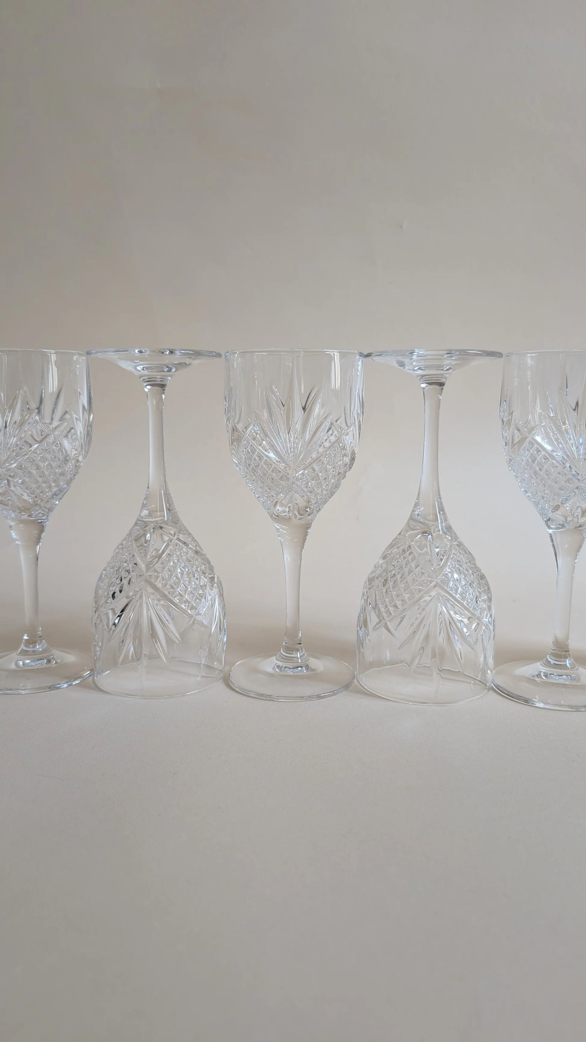 Set of 6 cut crystal wine glasses