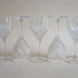Set of 6 cut crystal wine glasses