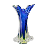 Vase en verre Murano XXL Fratelli Toso en bleu avec une couche extérieure transparente, art décoratif italien des années 1960.