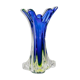 Vase en verre Murano XXL Fratelli Toso en bleu avec une couche extérieure transparente, art décoratif italien des années 1960.