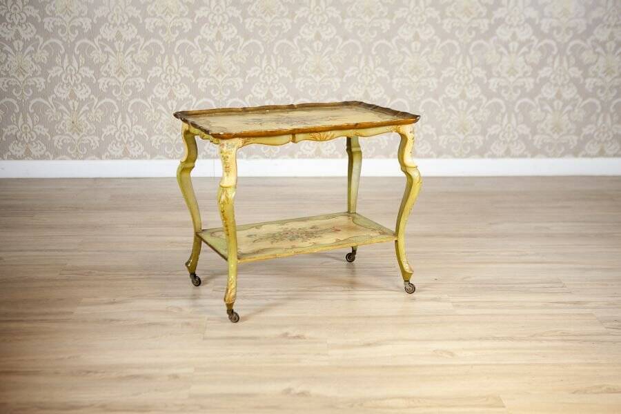 Late 19th Century Rococo Mahogany Tea Table with Floral Paintings, 1890s