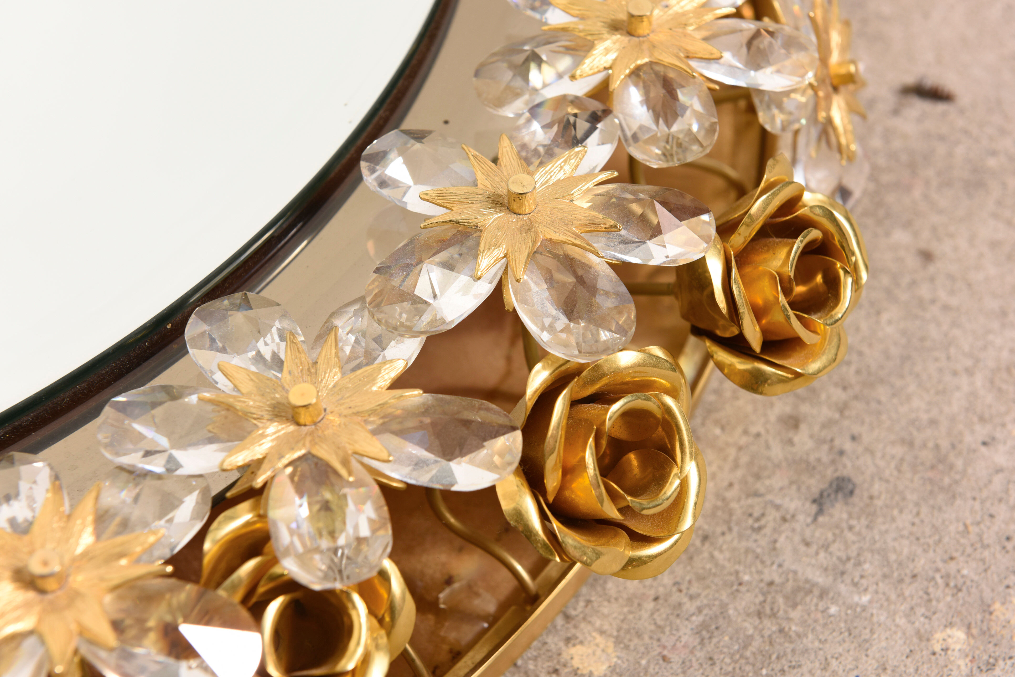 Brass illuminated mirror Made by Palwa, Germany with original label. The large individual