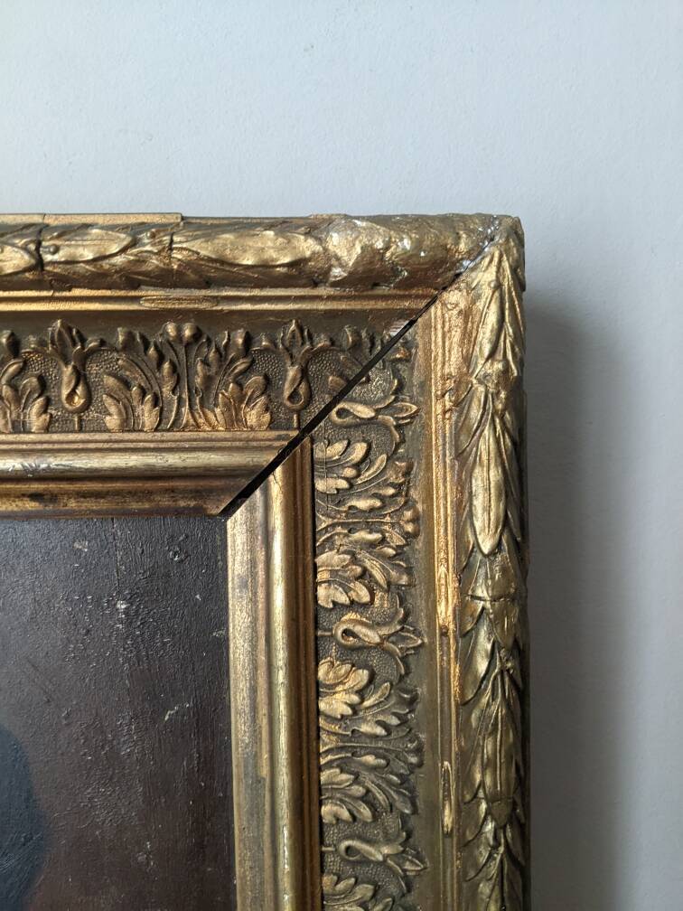 Oil on wood old portrait decoration antique countryside baroque molded