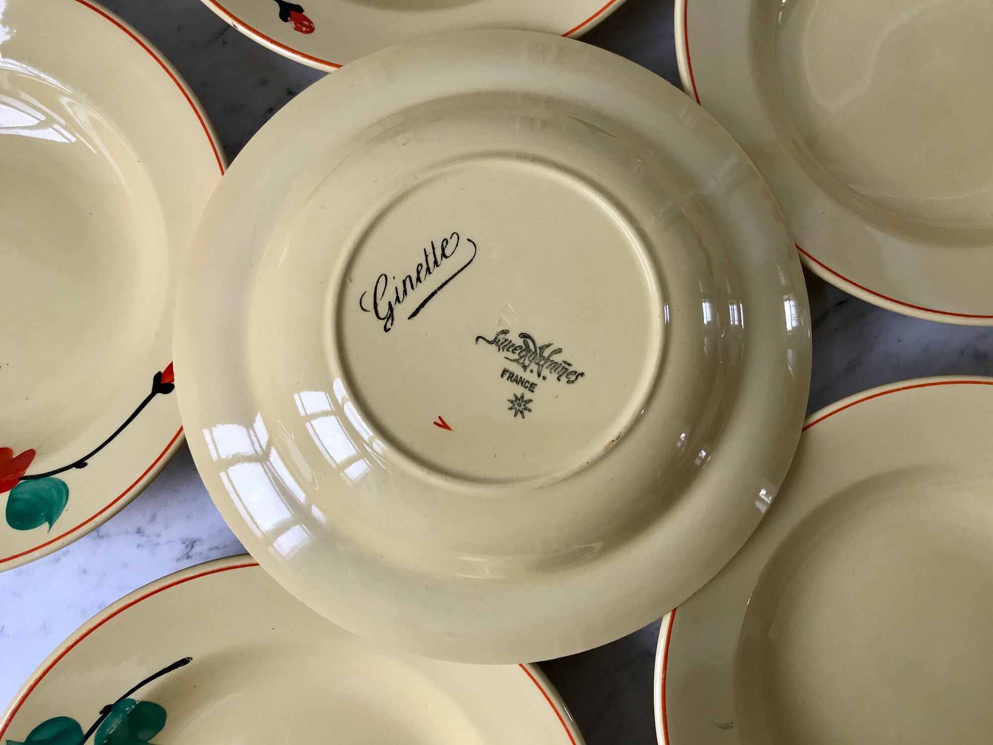 Set of 6 hollow plates digoin sarreguemines model "ginette" years 30-40