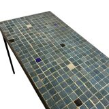 Table basse vintage en mosaïque bleue / table à plantes