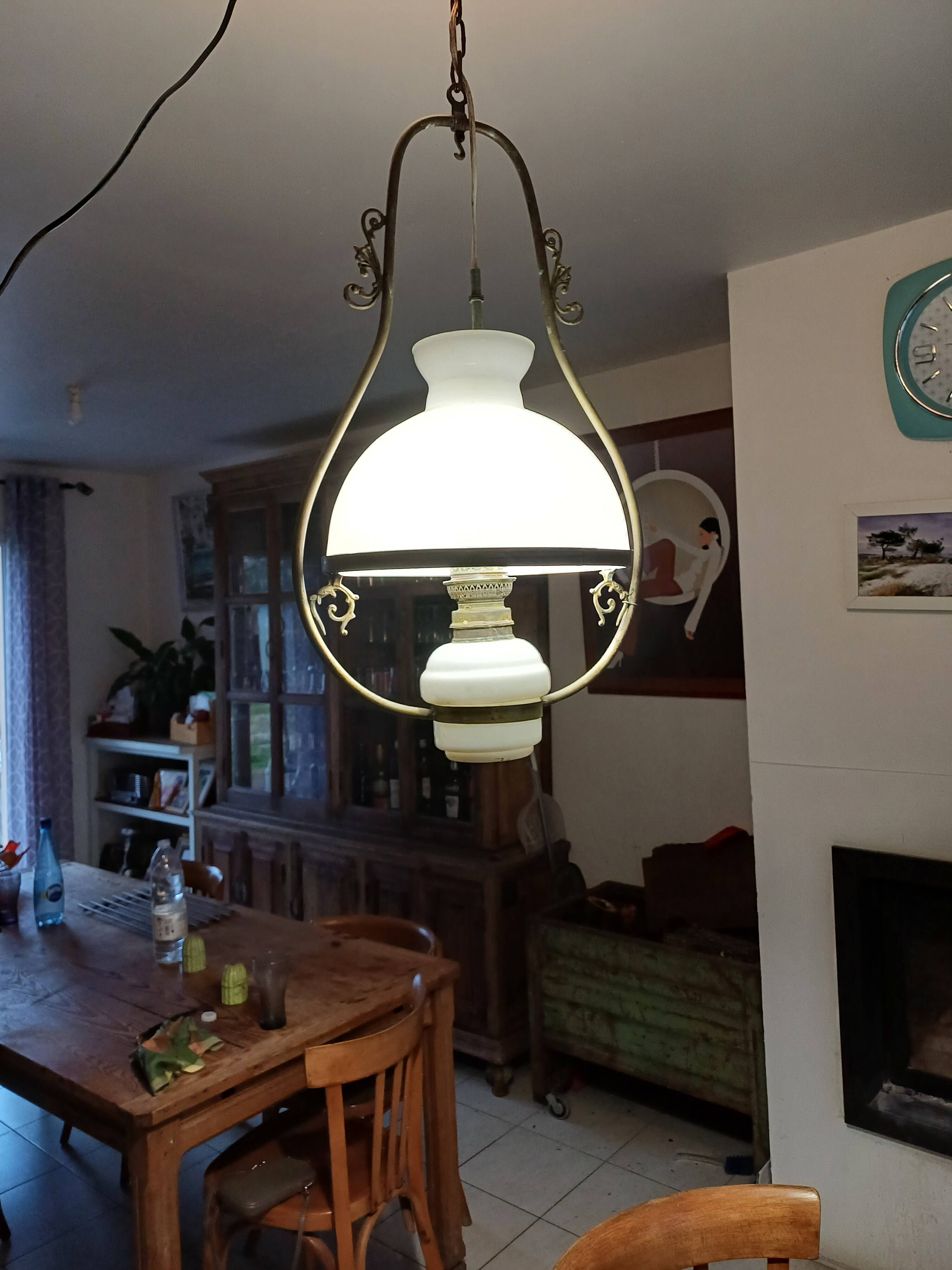19th century white opaline pendant light