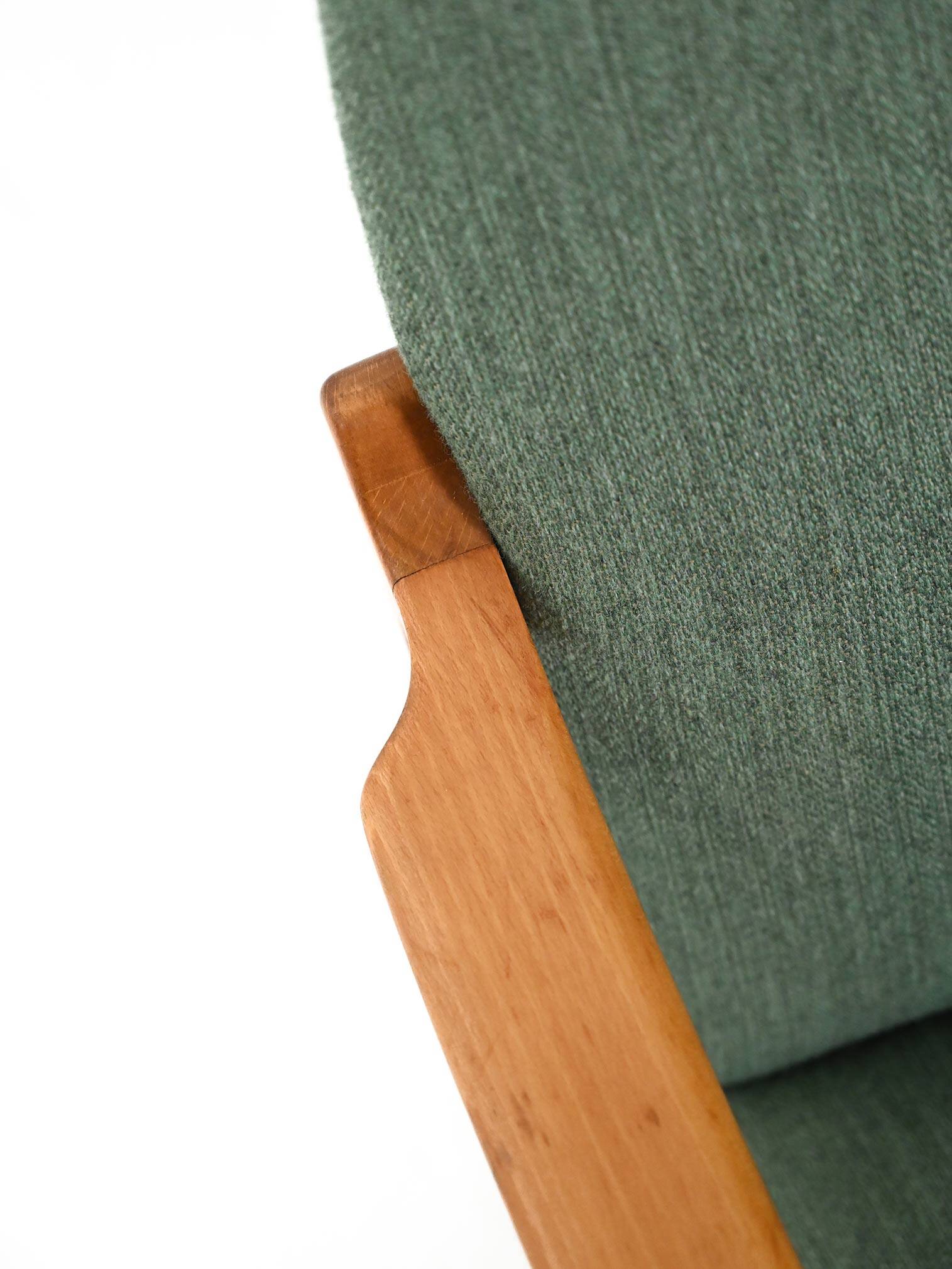 Scandinavian Beech Armchair with green wool upholstery, 1950-60s