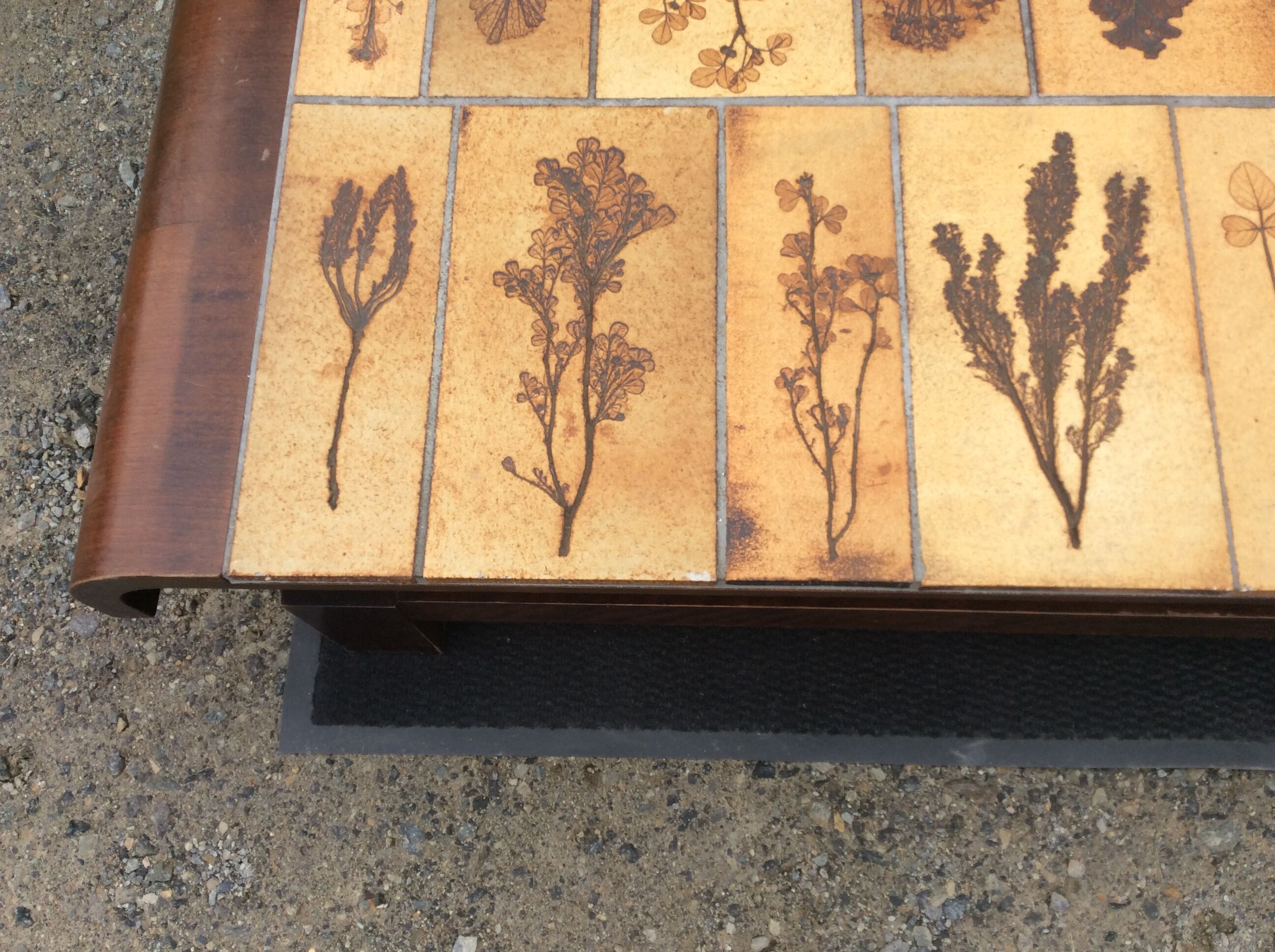 Vintage ceramic coffee table with Roger Capron style herbarium