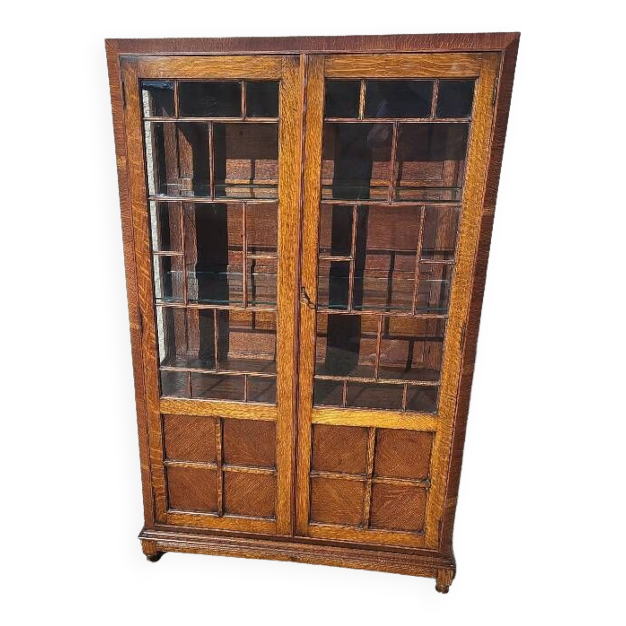 Petite vitrine bibliotheque a petits carreaux et marqueterie ancienne