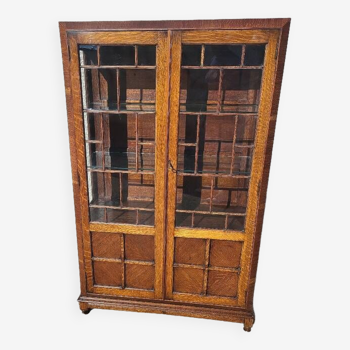 Petite vitrine bibliotheque a petits carreaux et marqueterie ancienne