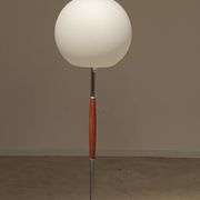 Modernist floor lamp in teak, chrome metal, opaline, Czechoslovakia 60s