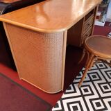 Desk with vintage rattan chair