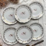6 Small vintage plates in gold white porcelain Bavaria bird motif