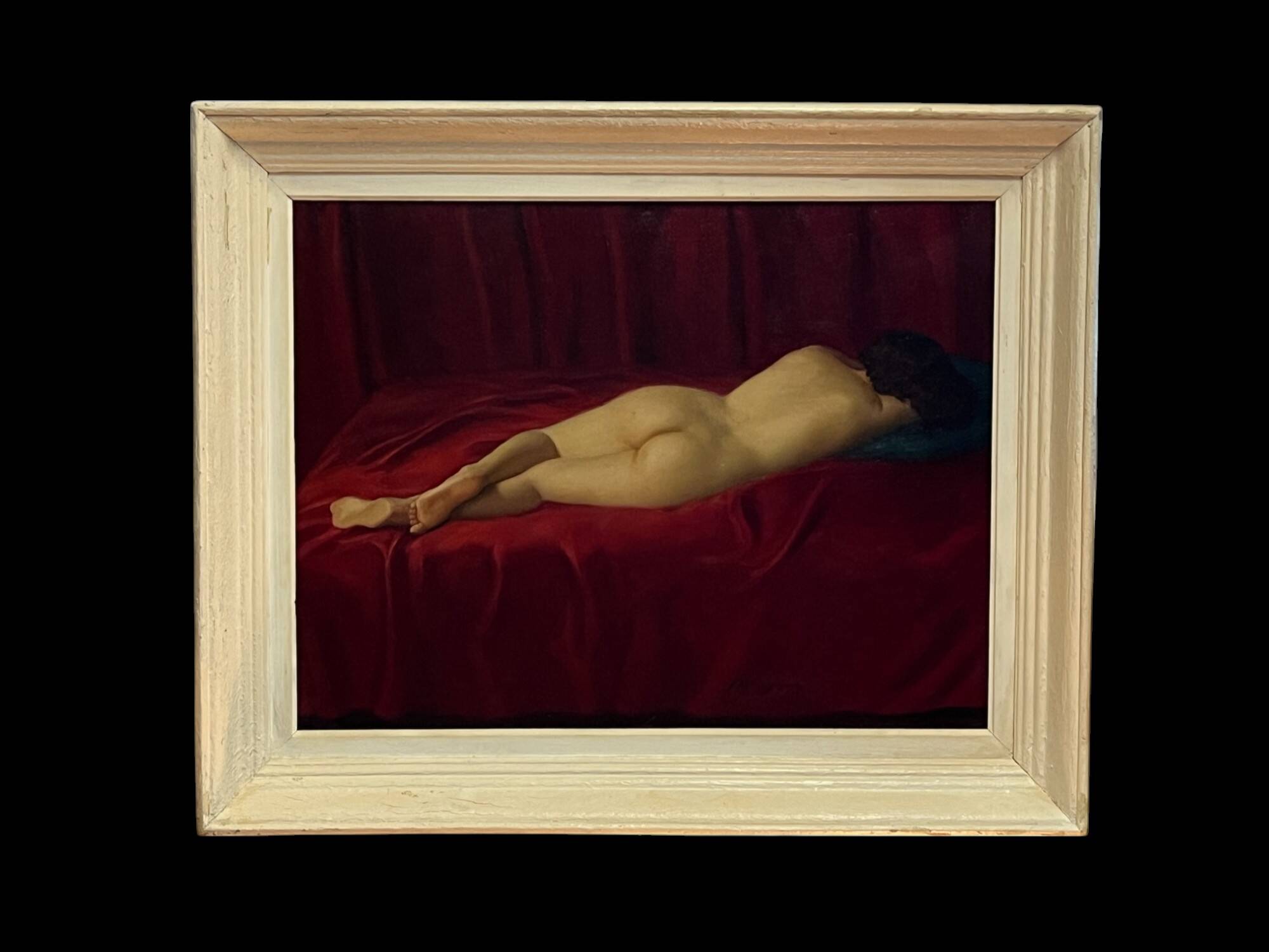 Oil on canvas female nude signed frame 20th century