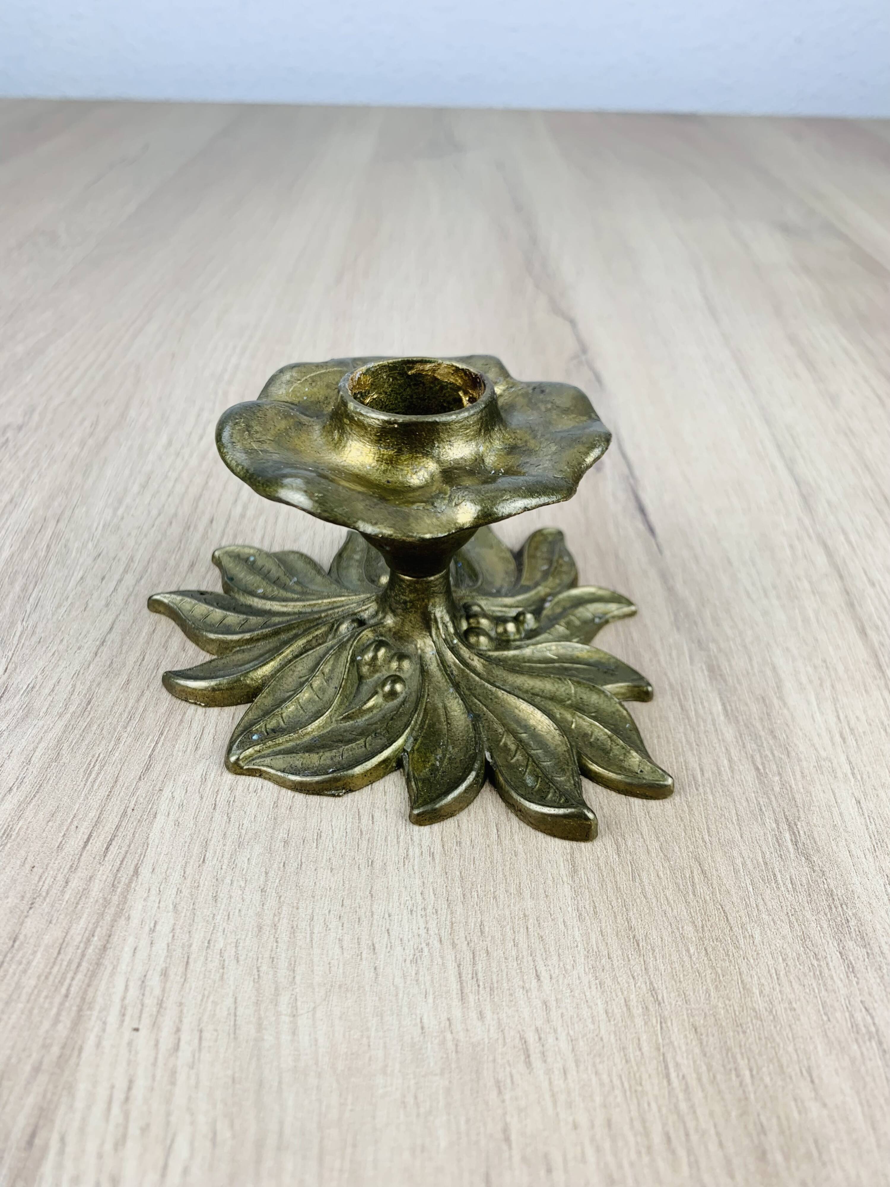 Golden brass flower candlestick, vintage
