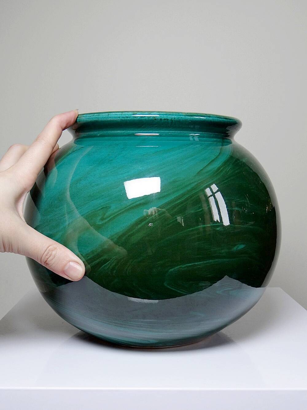 Large ceramic ball vase, art deco style, shade of green, vintage