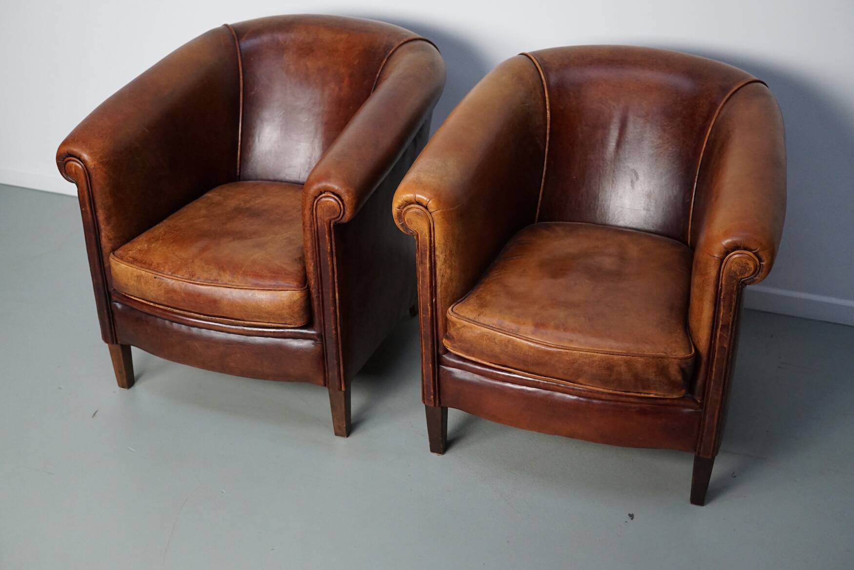 Vintage Dutch cognac coloured leather club chair, set of 2