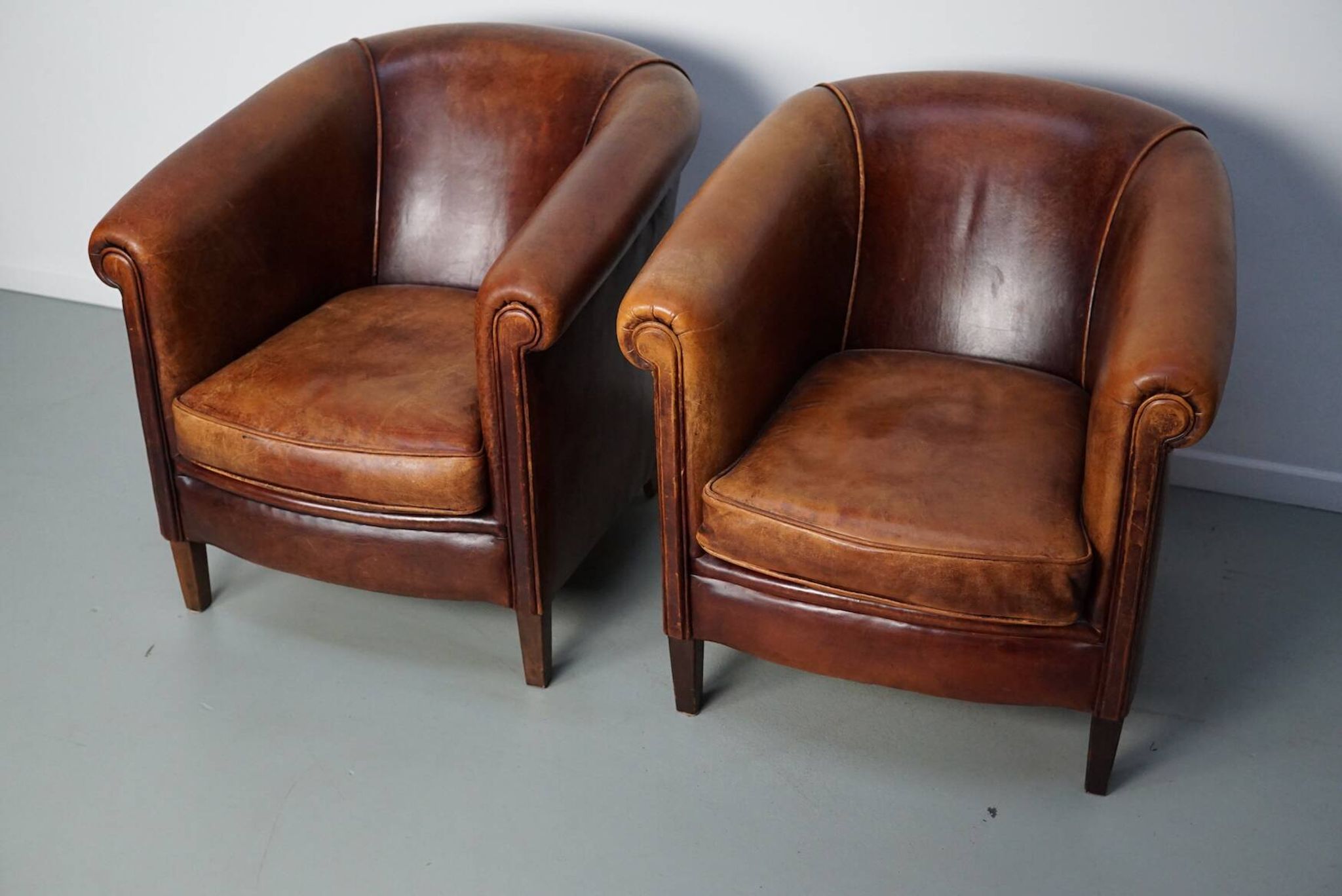 Vintage Dutch cognac coloured leather club chair, set of 2