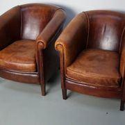 Vintage Dutch cognac coloured leather club chair, set of 2