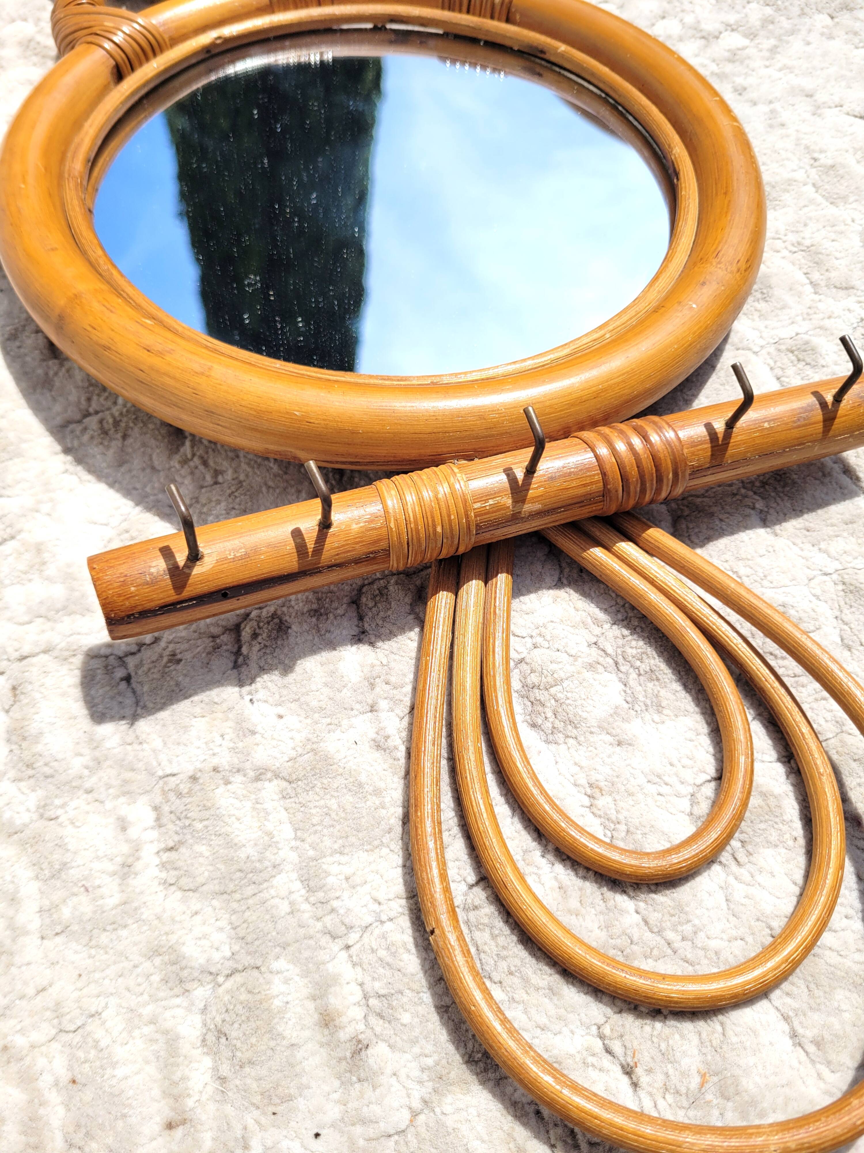 Miroir chouette en rotin vintage