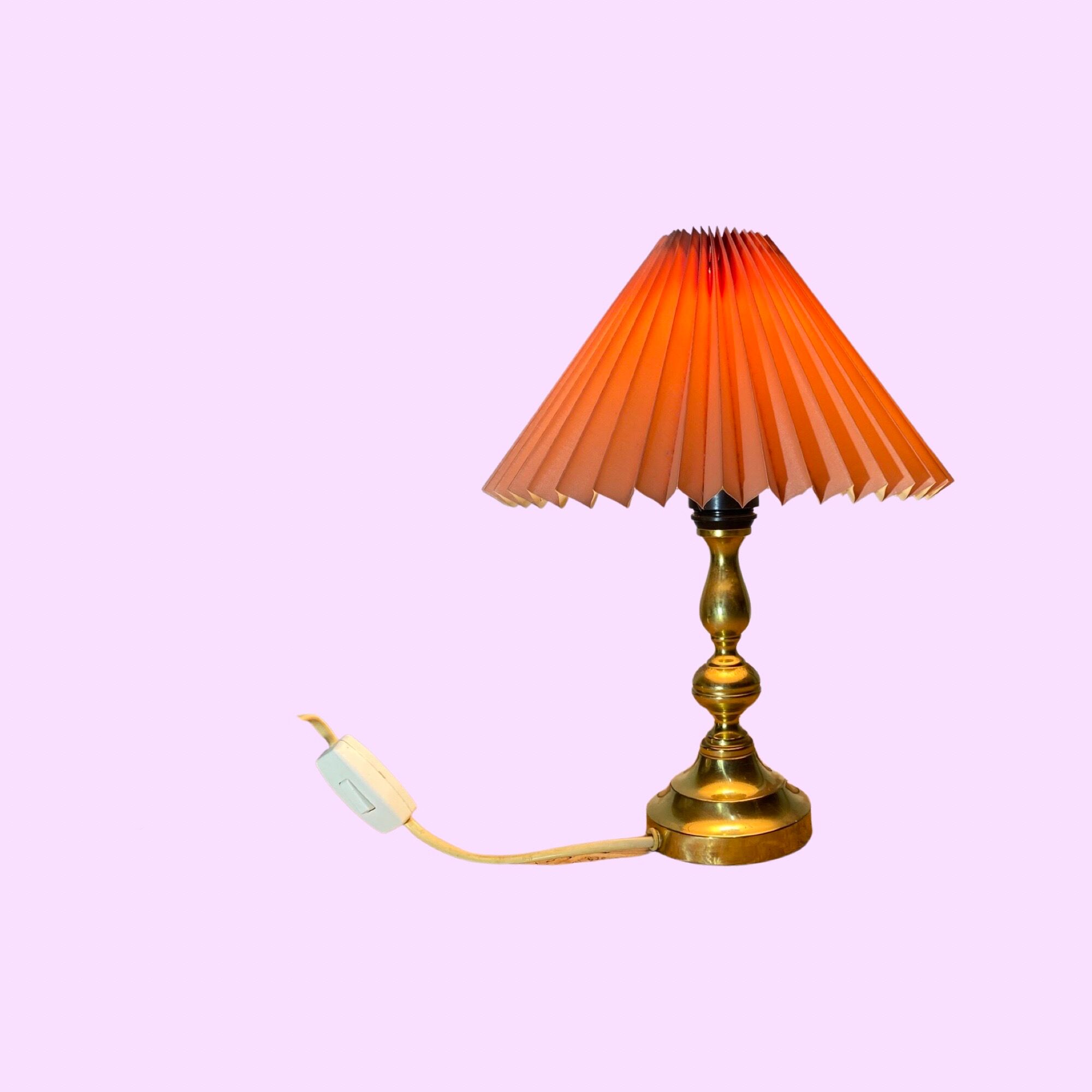 Vintage Brass Lamp by Knud Christensen Made in Denmark | Gold/Brass Base With Pink Lampshade
