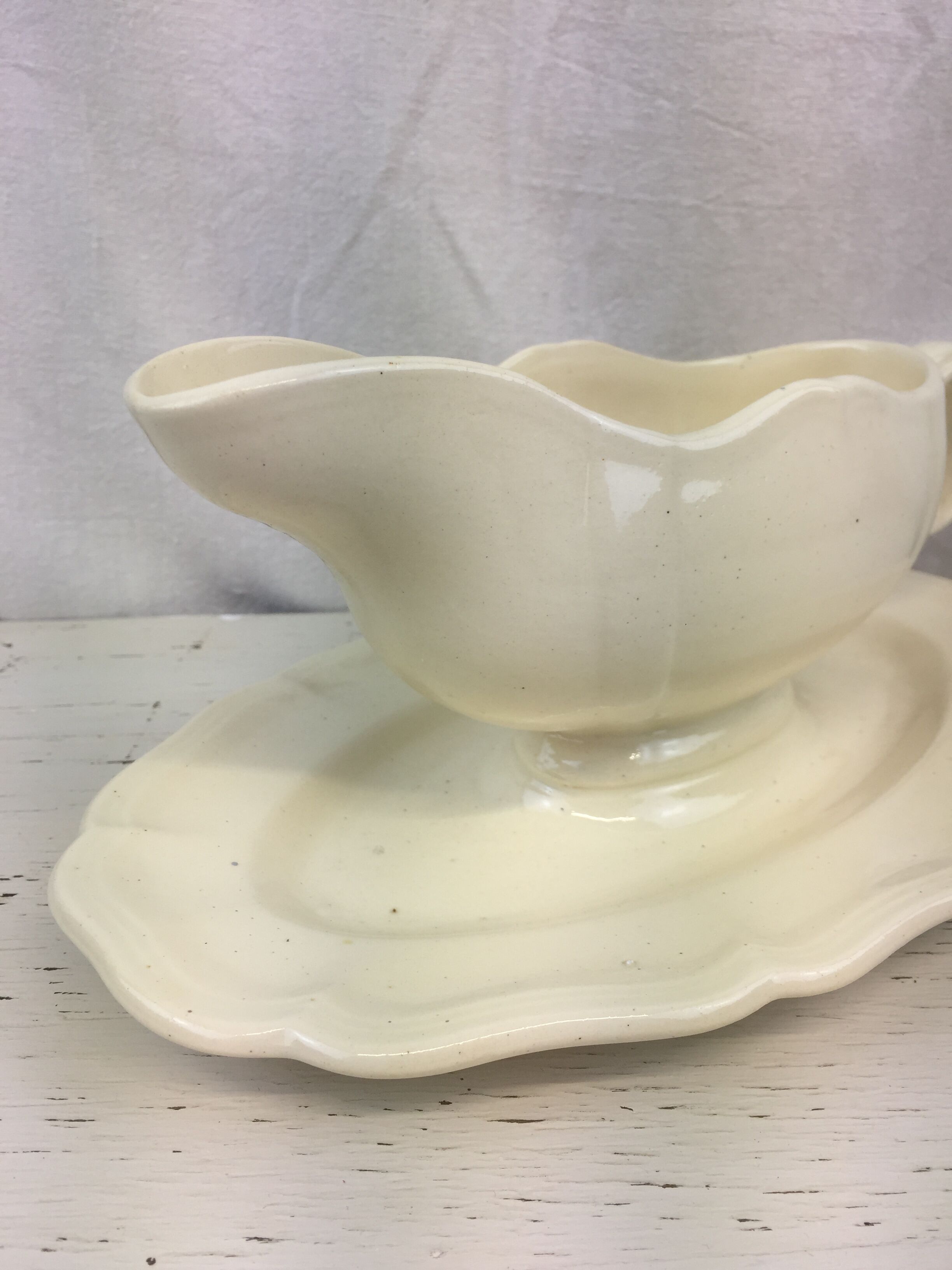 Old sauce boat Ivory made in France Digoin Sarreguemines