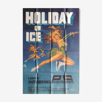 Original vintage holiday poster on ice skate Okley