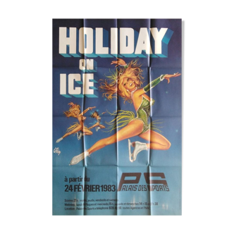 Original vintage holiday poster on ice skate Okley