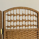 Vintage rattan and woven wicker screen – 3 panels – 1970s