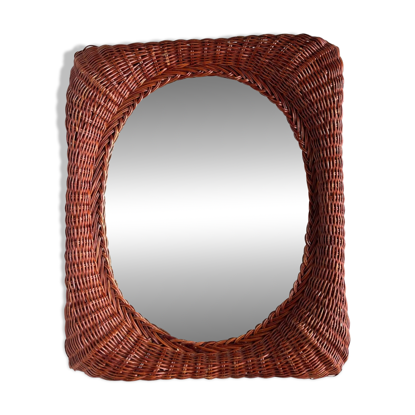 Vintage woven wicker mirror
