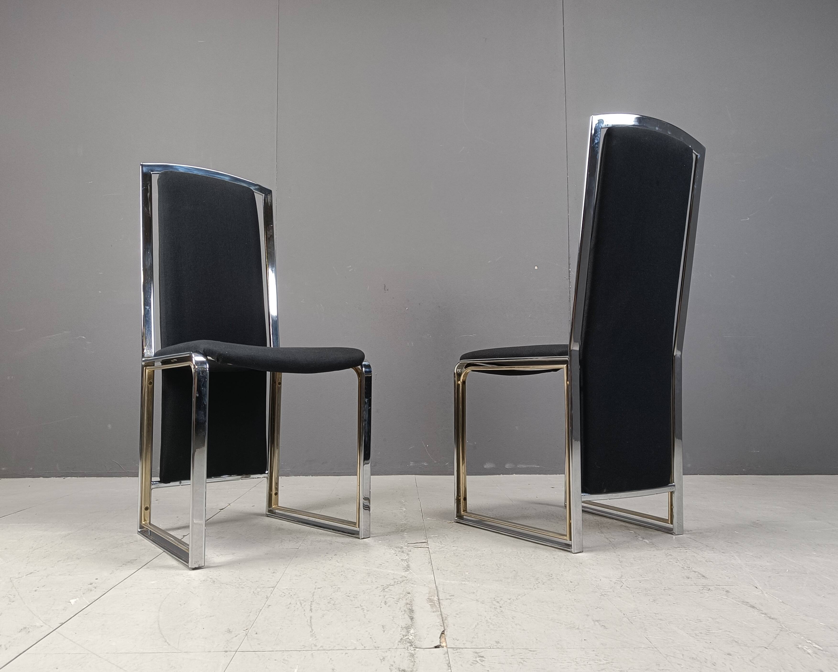 Lot de 8 chaises de salle à manger vintage en laiton et chrome - années 1970