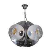 Seventies 70's suspension chandelier, 4 Murano glass globes for MAZZEGA Italy