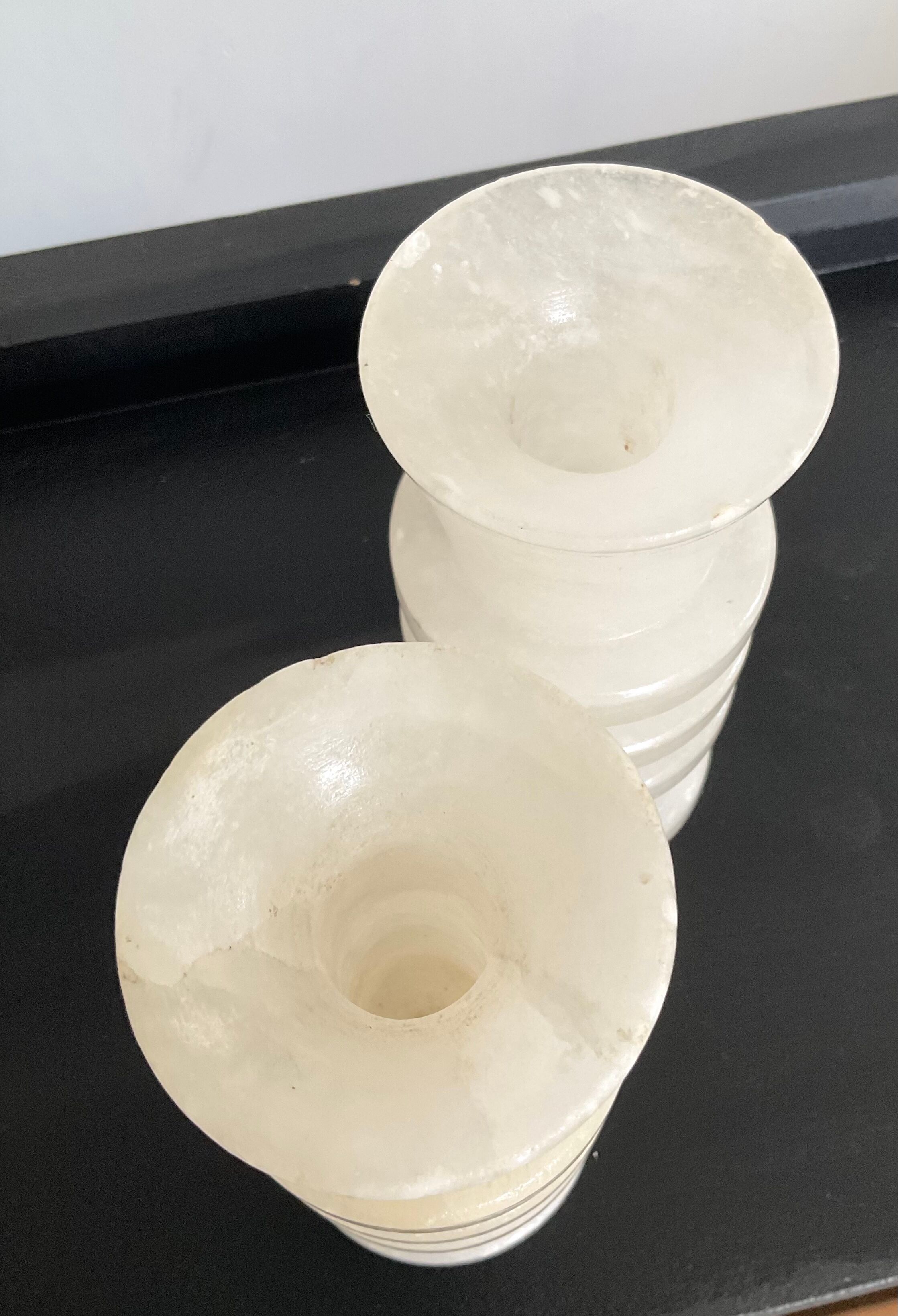 Pair of vintage alabaster candle holders