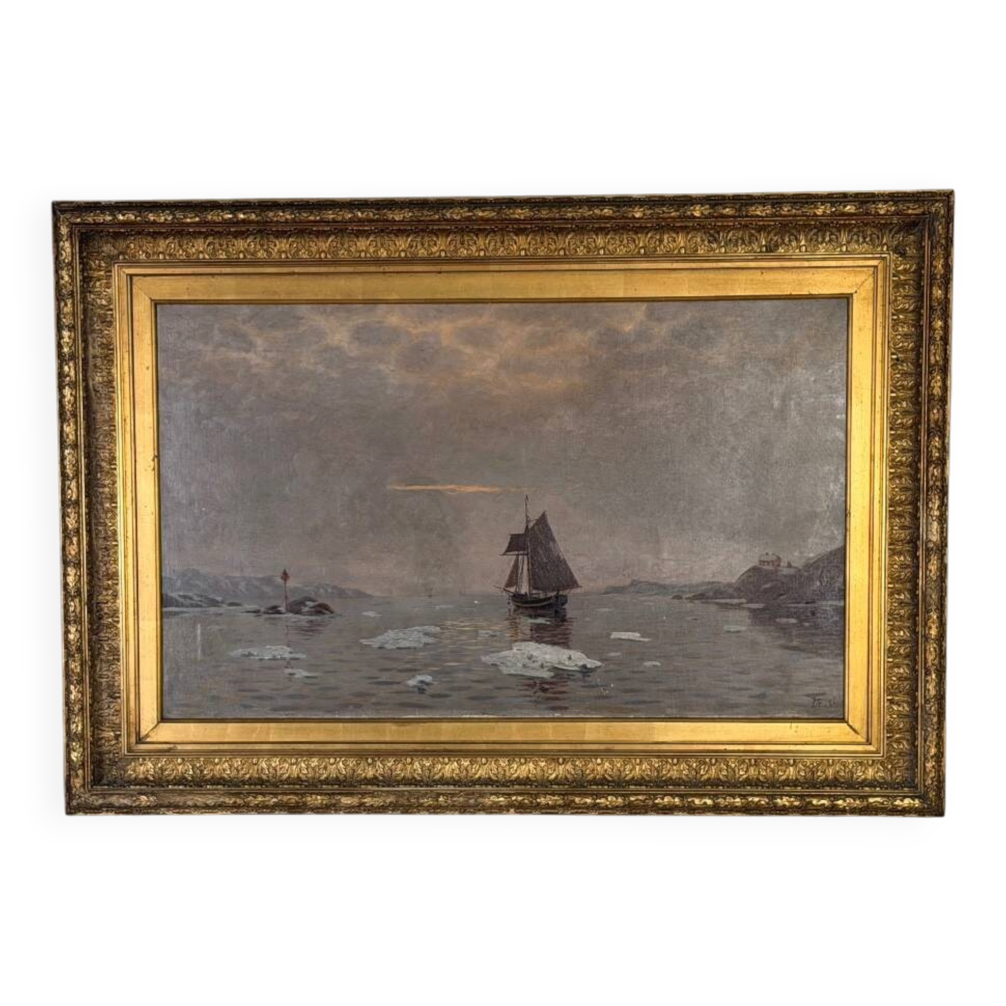 Oil on canvas, "view of an icy sea", monogram and date at the bottom right, P.E 86 for 1886.