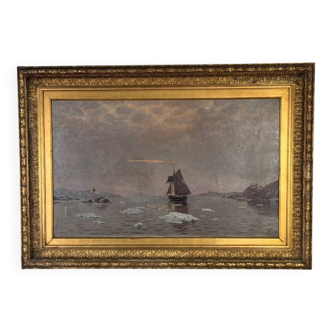 Oil on canvas, "view of an icy sea", monogram and date at the bottom right, P.E 86 for 1886.