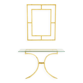 Console and mirror in gilded wrought iron by Robert Thibier, 1960s