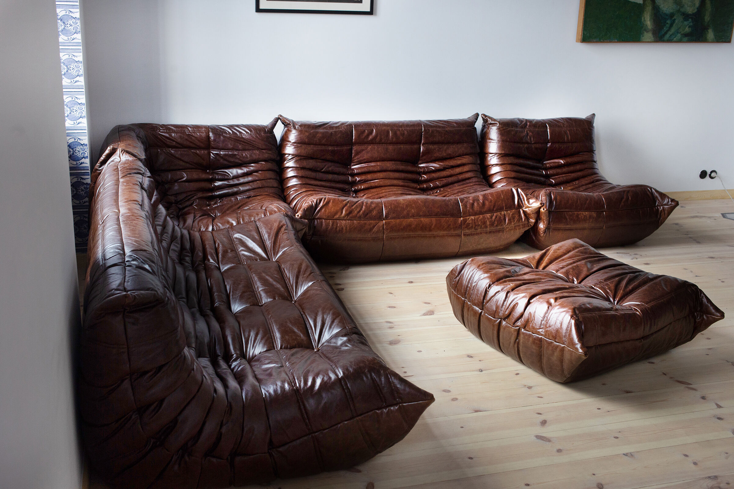 Togo brown leather set designed by Michel Ducaroy 1973