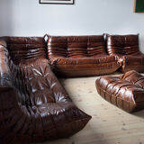 Togo brown leather set designed by Michel Ducaroy 1973