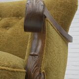 1960s, 3-seater Danish sofa, cotton/wool furniture fabric, solid oak wood.